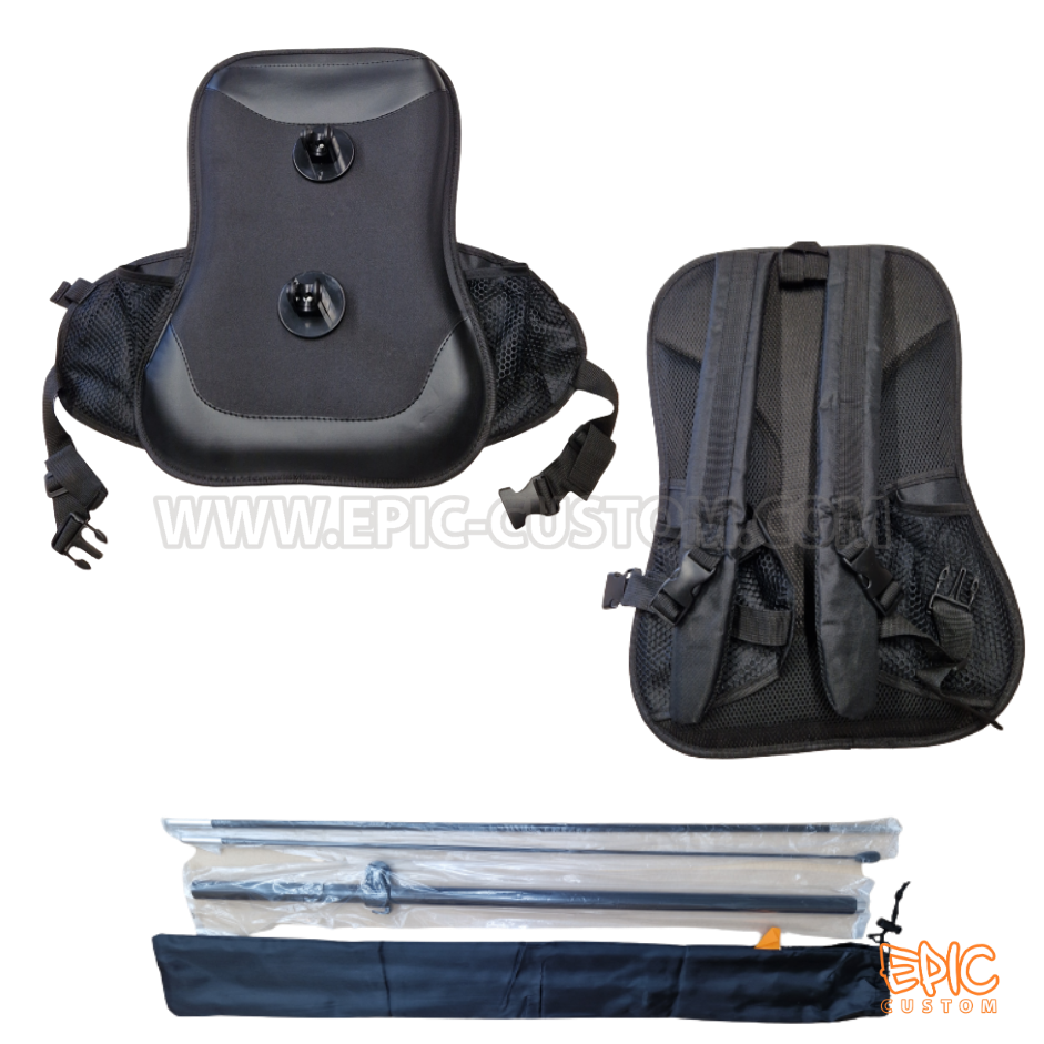 Complete backpack pacer flag system including harness, poles and carry bag.