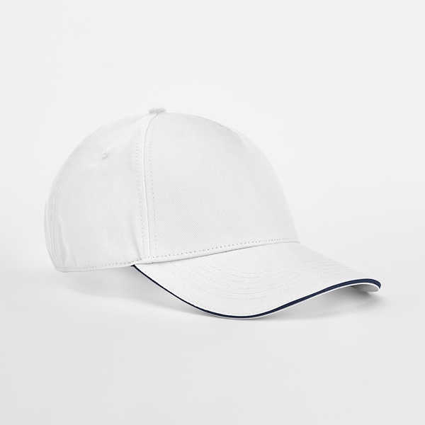 White-French Navy EarthAware® Classic Organic Cotton 5 Panel Cap - Sandwich Peak