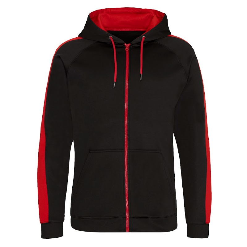 Custom Branded Sports Zoodies Jet Black-Fire Red