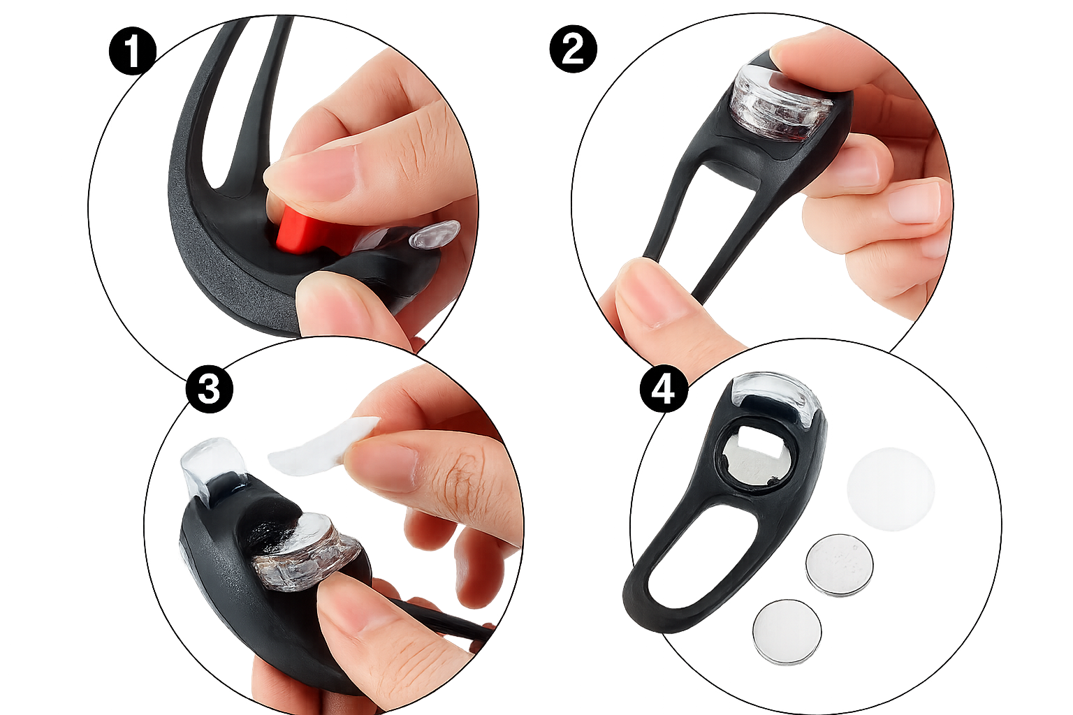 Custom Silicon Bike Lights with CR2032 batteries