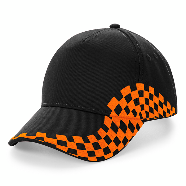 Custom Branded Grand Prix Caps Black-Orange