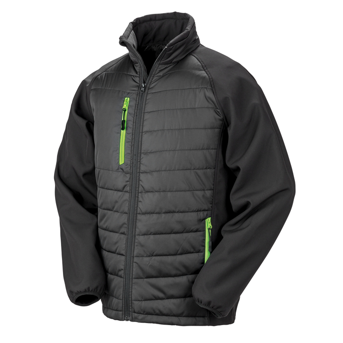 Printed Padded Soft Shell Jackets Black & Lime Green