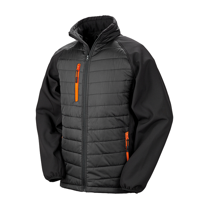 Printed Padded Soft Shell Jackets Black & Orange