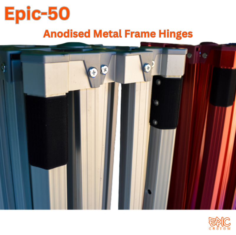 Epic 50 anodised aluminium gazebo frame metal hinges designed for strength durability and smooth operation