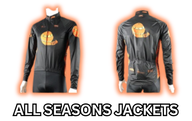 Premium custom printed all seasons cycling jackets with high quality performance fabrics for year-round riding.