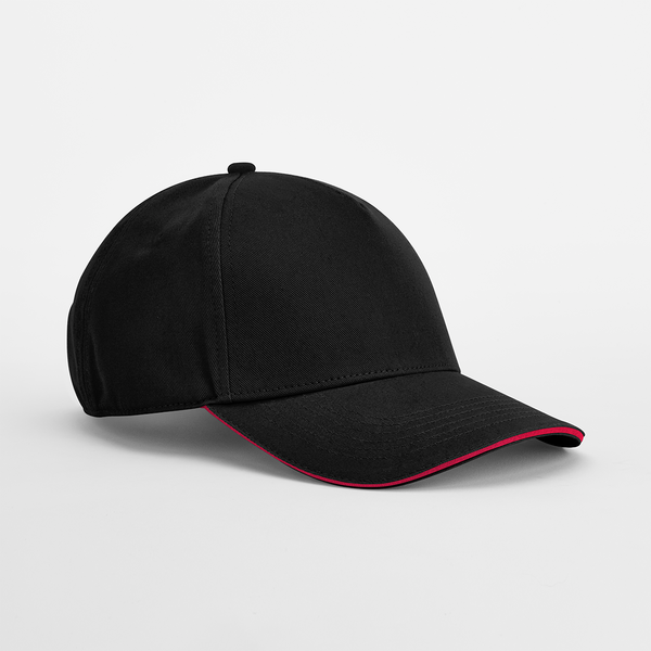 Black EarthAware® Classic Organic Cotton 5 Panel Cap - Sandwich Peak