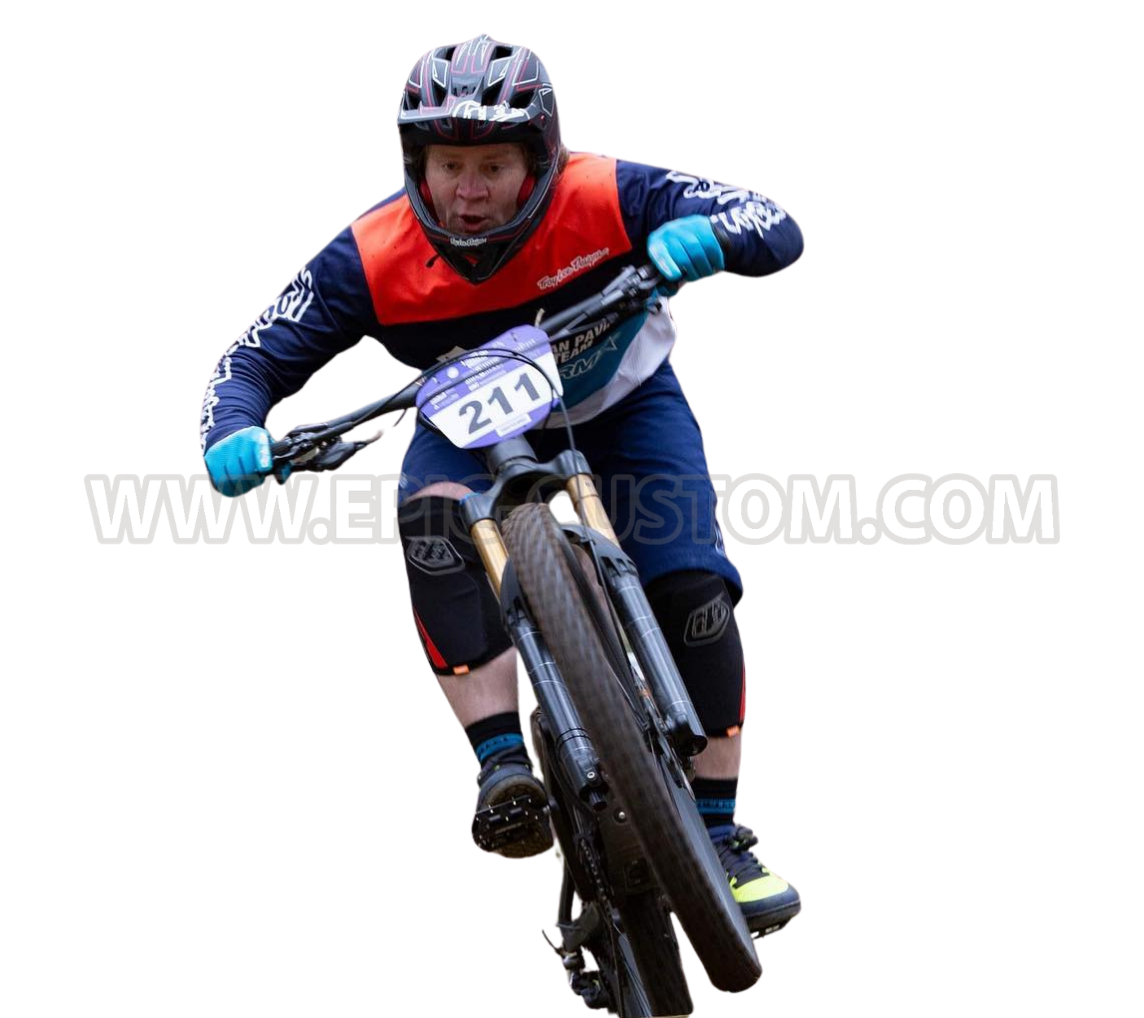 Custom printed shaped PVC enduro race boards designed for multi-use mountain bike events.