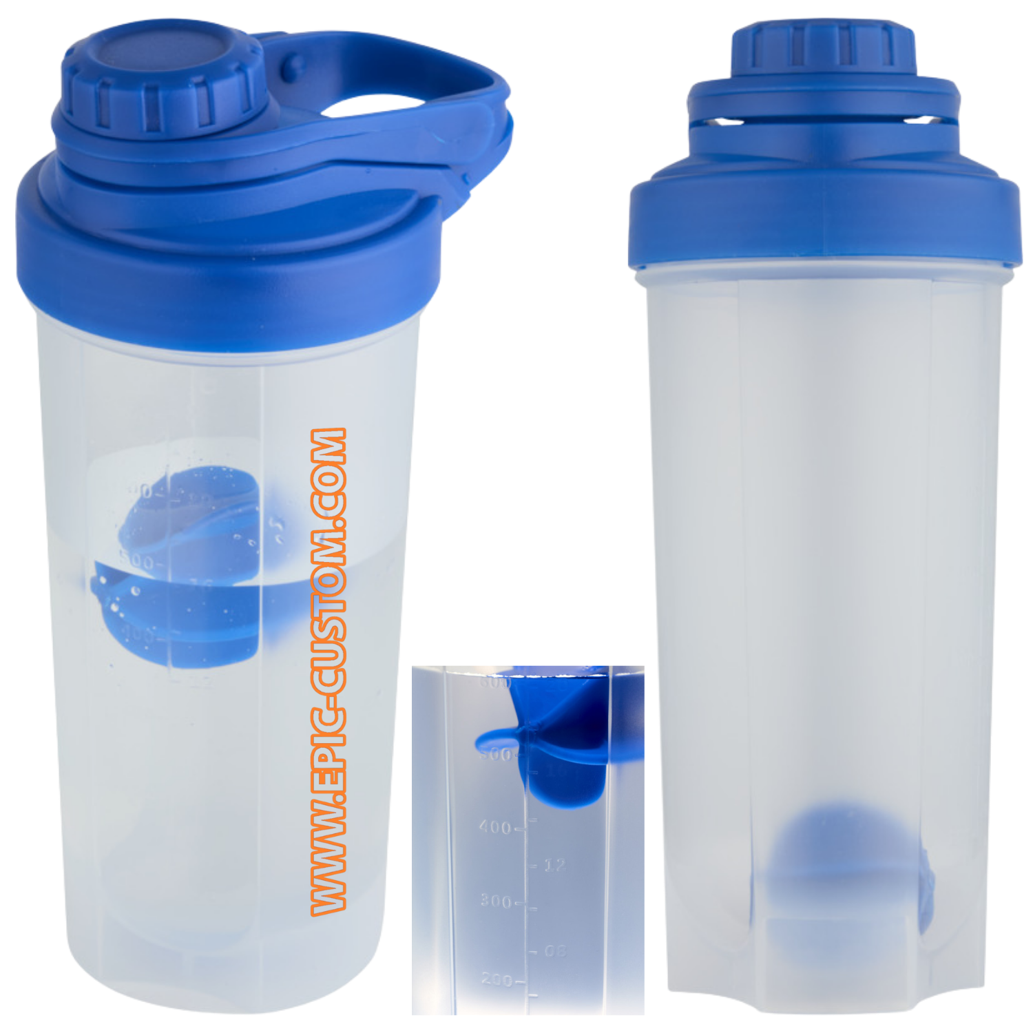 Epic custom printed protein shaker bottle in blue