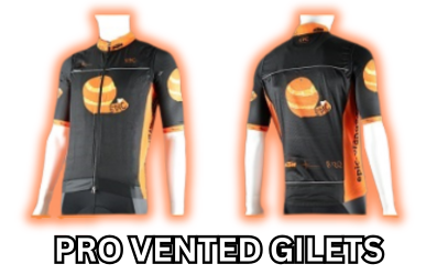 Premium custom printed Pro vented cycling gilets with breathable performance fabric for changeable conditions.