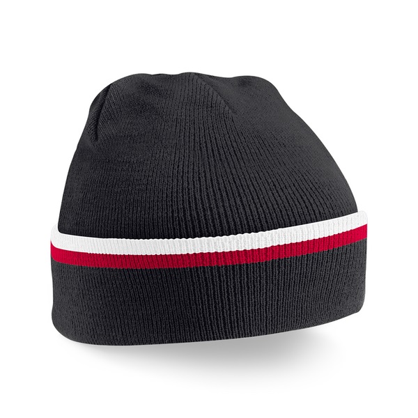 Custom Branded Teamwear Beanies Black-Classic Red-White