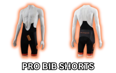 Premium custom printed Pro bib shorts with high quality cycling fabrics and race-ready panel design.