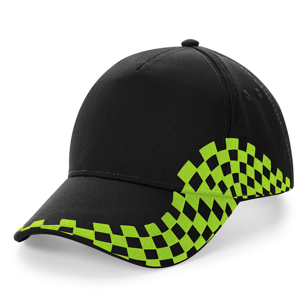 Custom Branded Grand Prix Caps Black-Lime Green
