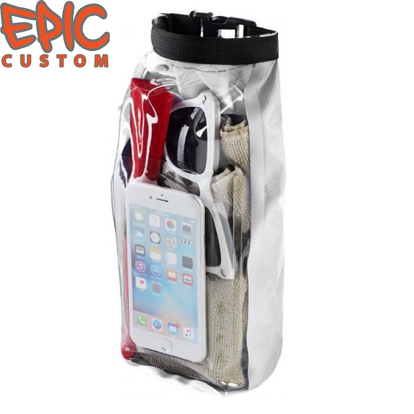 Custom Printed Waterproof Dry Bags with Phone Pouch WHITE