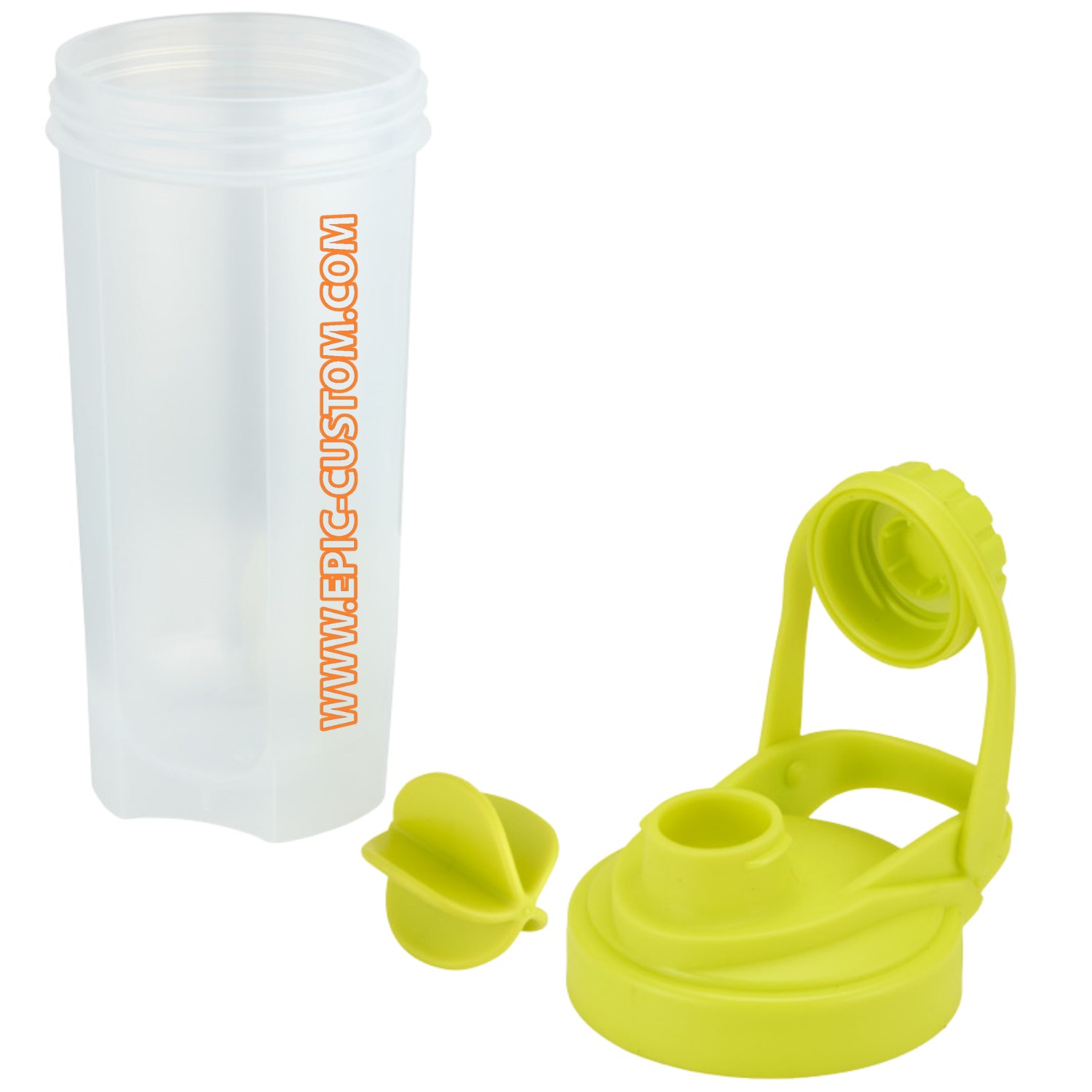 Close-up of epic custom printed protein shaker bottle in green