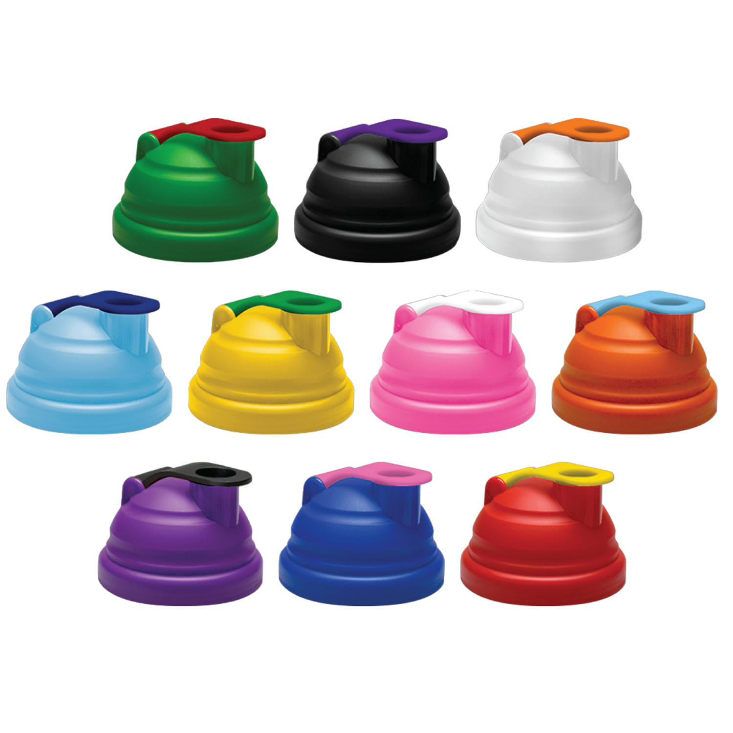Custom printed ShakerMate shaker bottle showing lid colour options