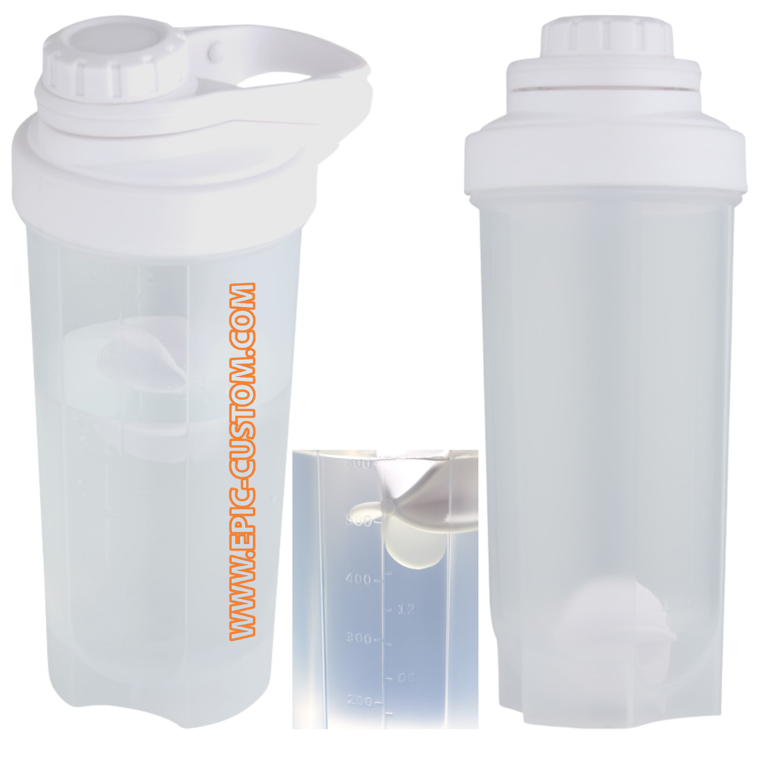 Epic custom printed protein shaker bottle in white