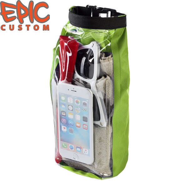 Custom Printed Waterproof Dry Bags with Phone Pouch GREEN