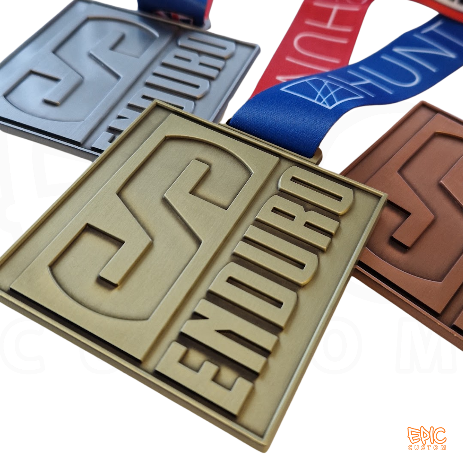 Close-up of custom manufactured gold sports medal
