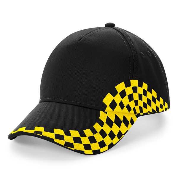 Custom Branded Grand Prix Caps Black-Yellow