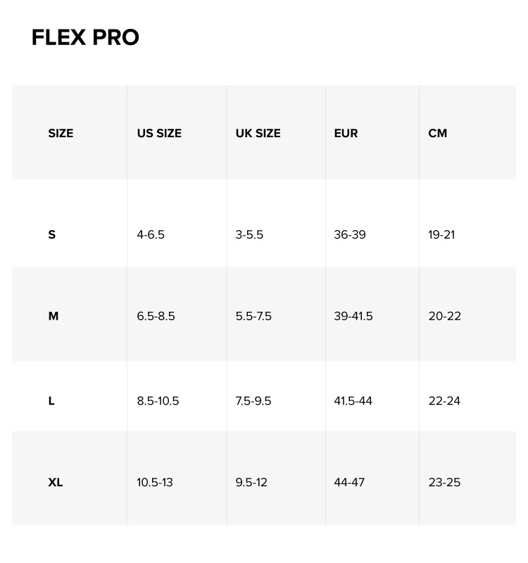 North Flex PRO TT Binding 2024 Size Chart