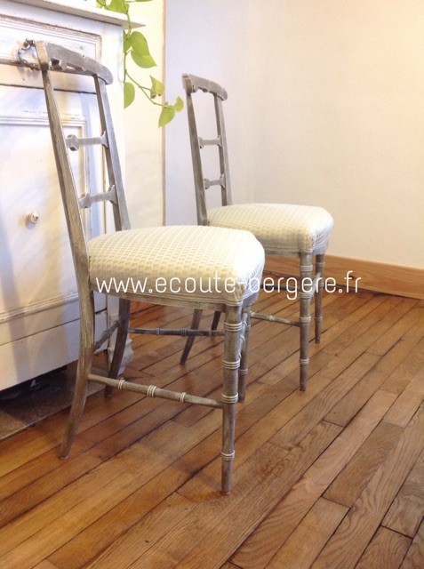 Ensemble de petites chaises blanches Napoléon III - Ecoute Bergère