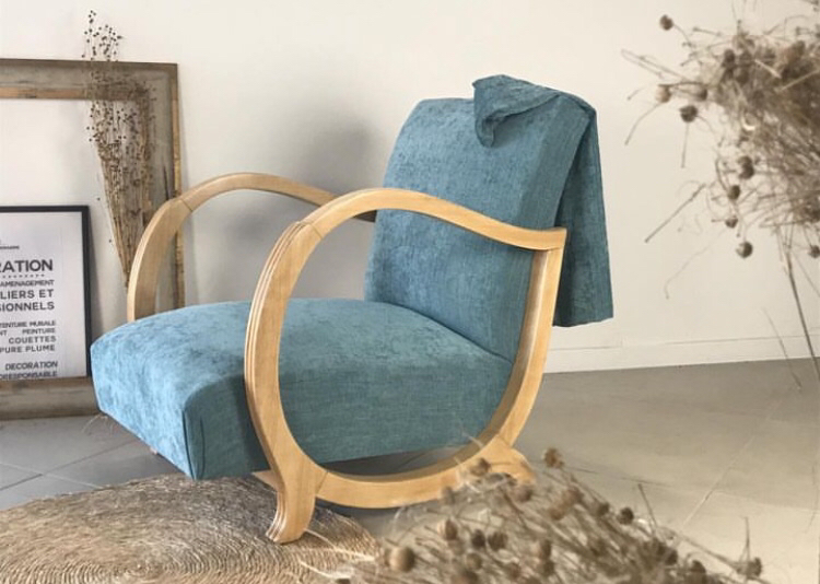 Fauteuil studio garni en chanvre et lin bio, couvert d’un chenillé émerisé - Ecoute Bergere