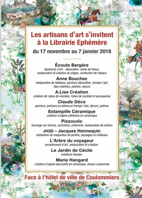 Affiche des artisans d'art exposent à la libraire Ephémère de Coulommiers Noël 2017