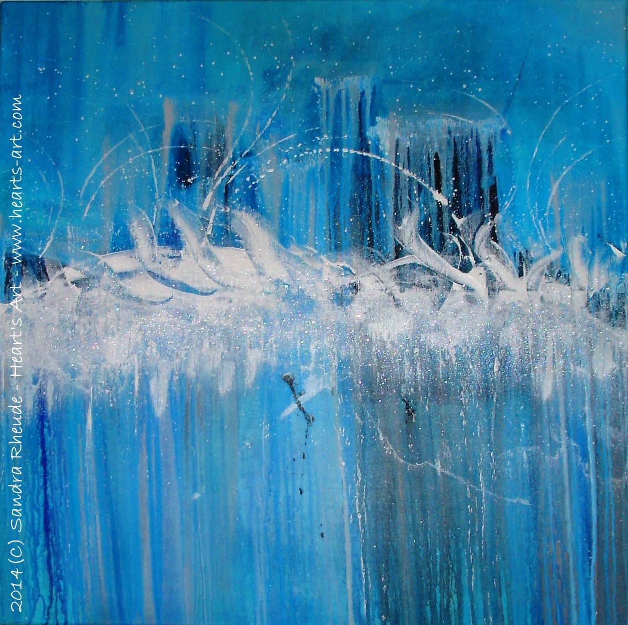 'Dolphins' Rain Dance' - 2014/16 - Acryl auf Leinwand - 70 x 70 cm - verkauft (Schweiz)