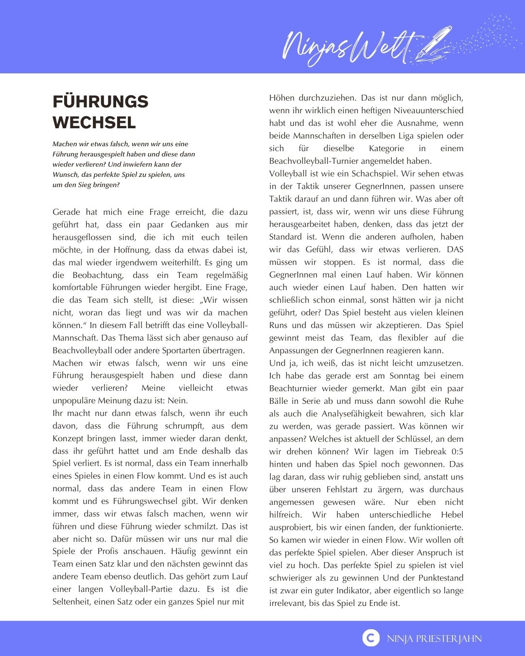 Führungswechsel - Change of Lead