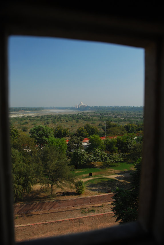 Agra 26.11.2014: View of Taj Mahal from Khas Mahal.