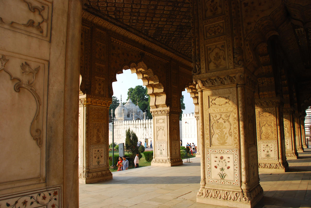 Delhi 06.11.2014: Red Fort, the interior of Diwan-i-Khas was lootet by the Persians 1739 (jewell-studded Peacock Throne) and Maharathas 1760 (gold and silver ceiling).