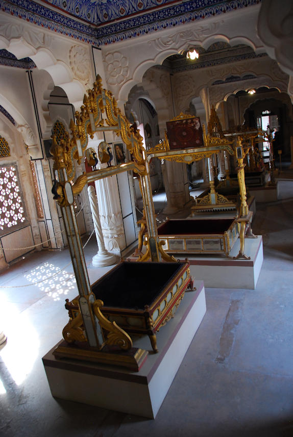 Jodhpur 13.11.2014: Mehrangarh Fort, Cradle Gallery - cradles of infant princes.