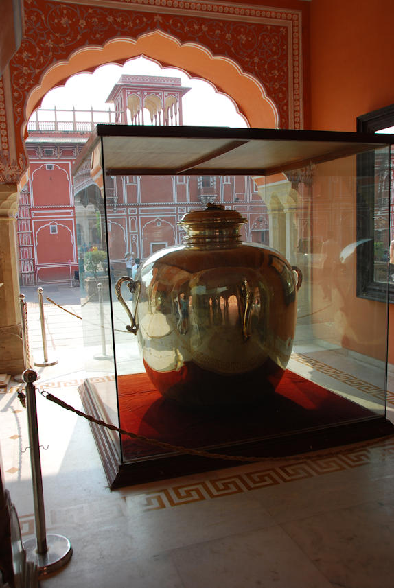 Jaipur 10.11.2014: City Palace, one of the two worlds biggest vessel made of sterling silver (without soldering), on display in Diwan-i-Khas.