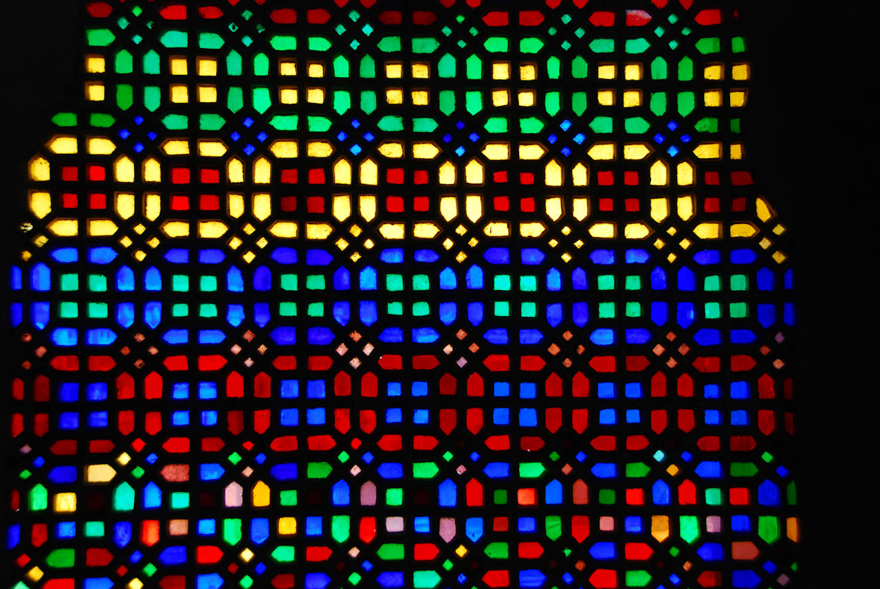 Udaipur 20.11.2014: Glas window at Bagore Ki Haveli Museum.