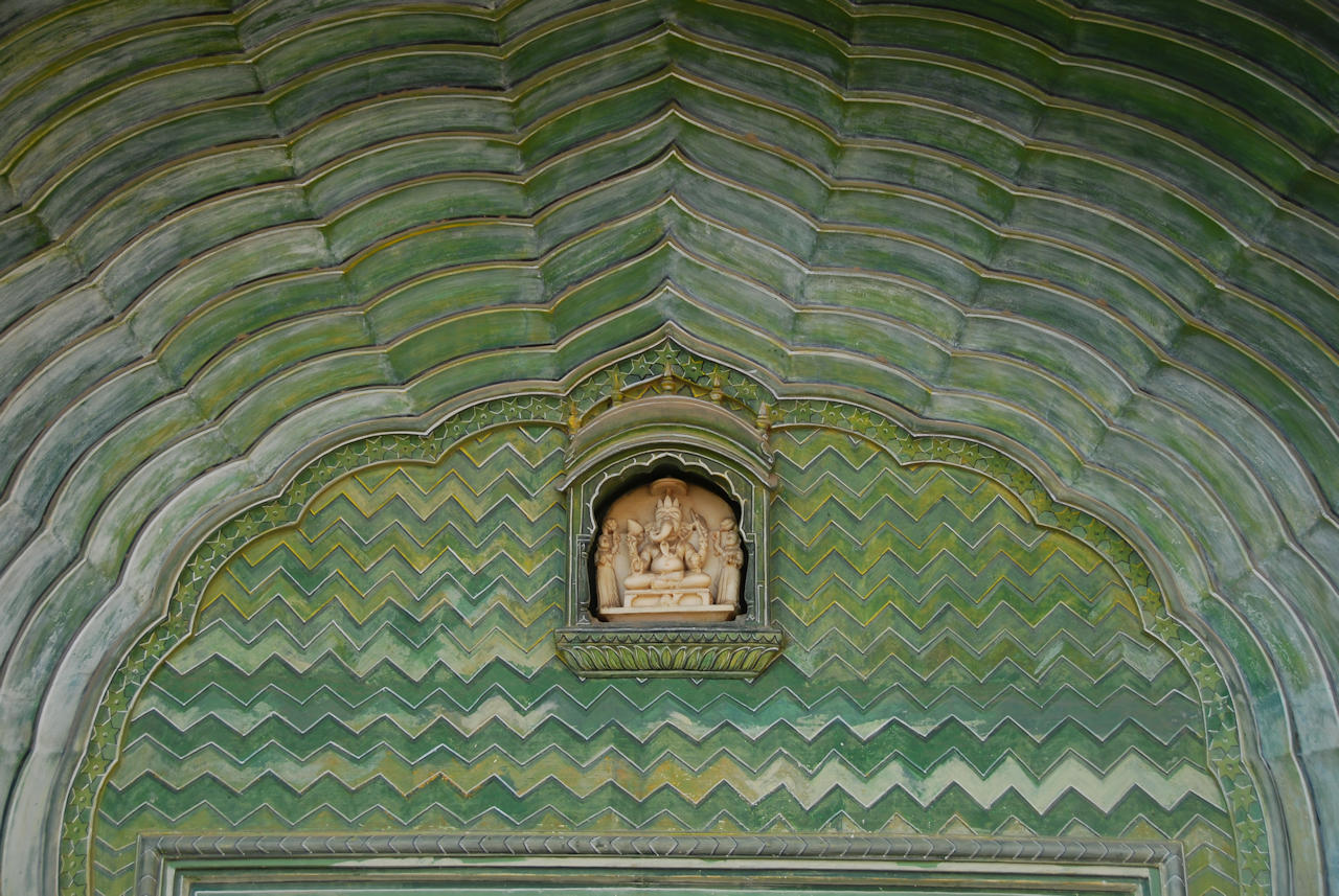 Jaipur 10.11.2014: City Palace, Pitam Niwas Chowk, details of Green Gate.