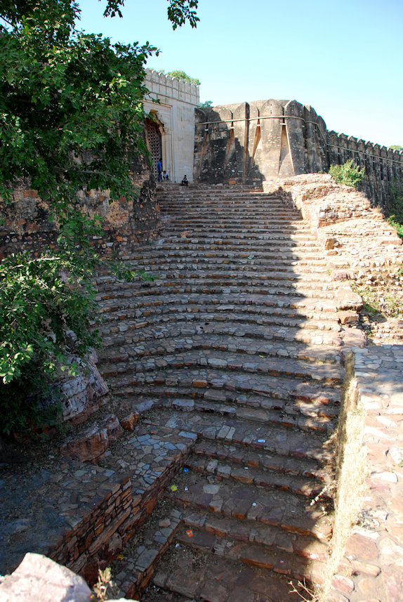 Chittorgarh 22.11.2014: Flight of steps leading to the East Gate, the former main gate.