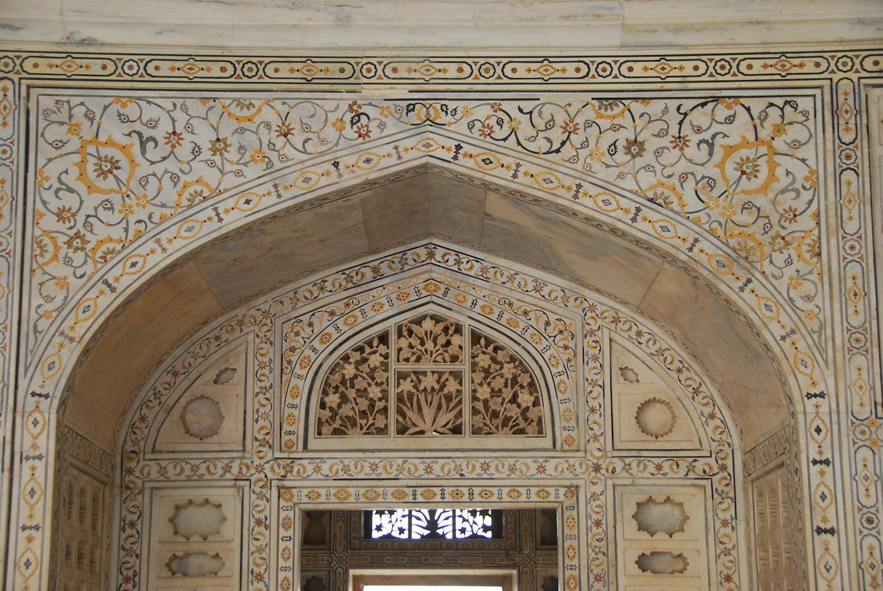Agra 26.11.2014: Khas Mahal, white marble inlayed with semiprecious stones and glas.