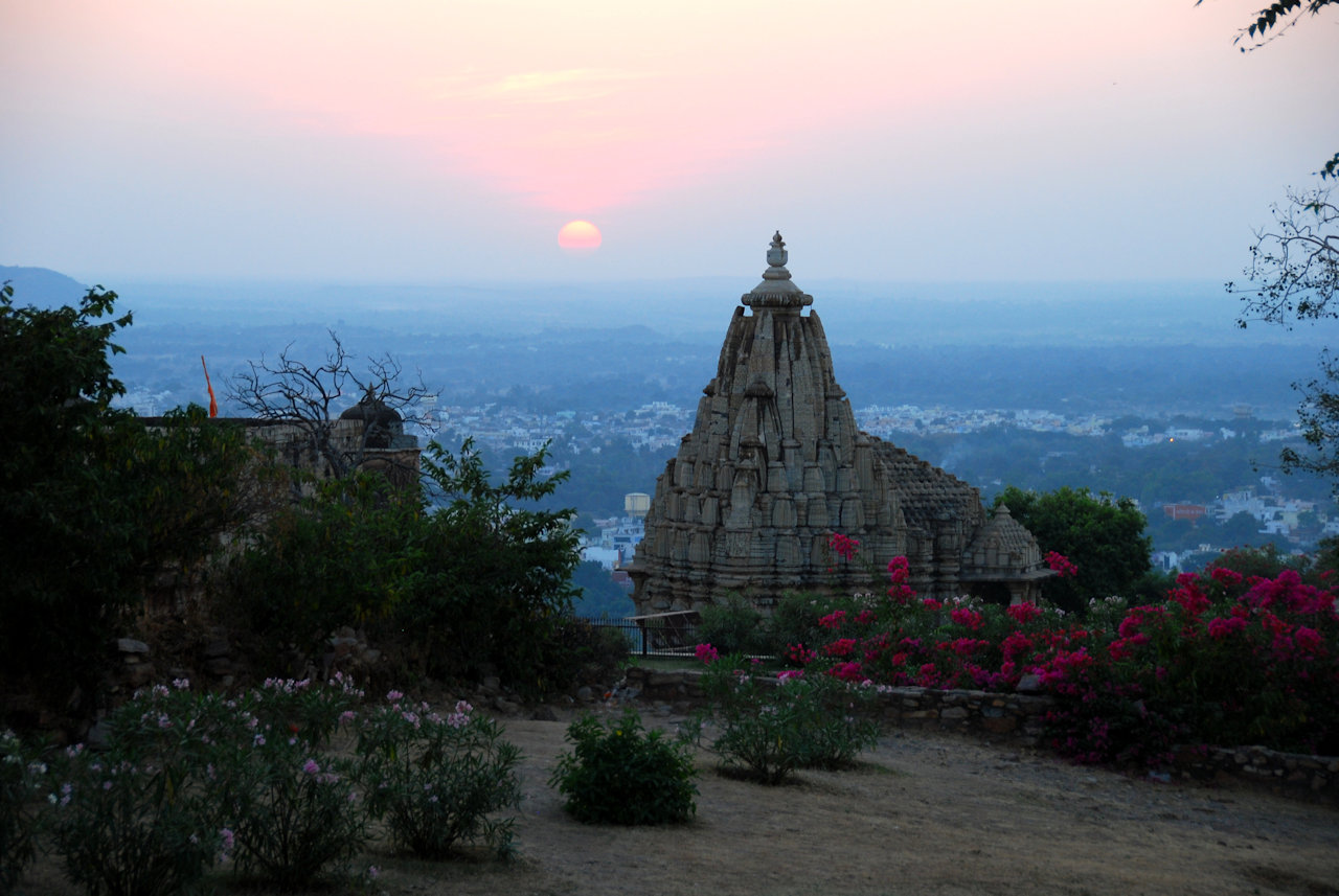 Chittorgarh 21.11.2014: Sunset view over Chittor from the Base of the Tower of Victory.