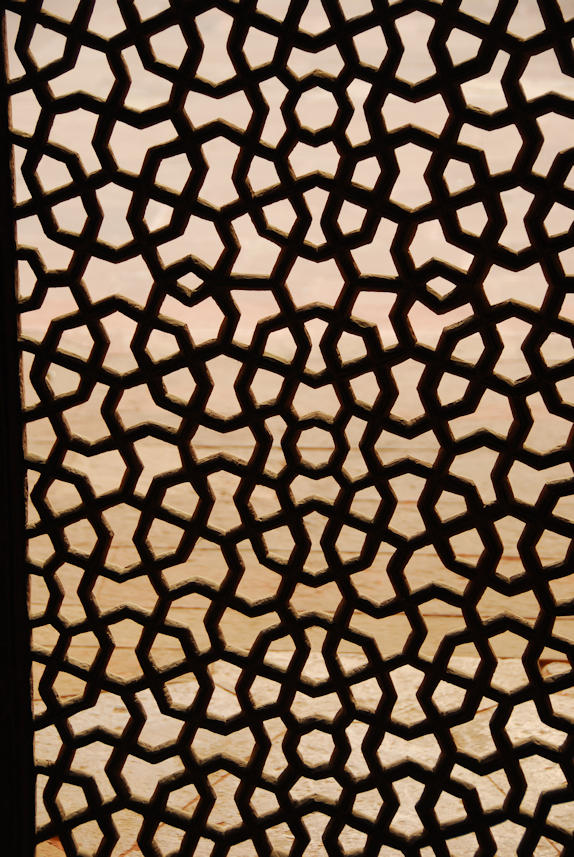 Delhi 08.11.2014: Humayun's Tomb, lattice made of stone as screen for a window.