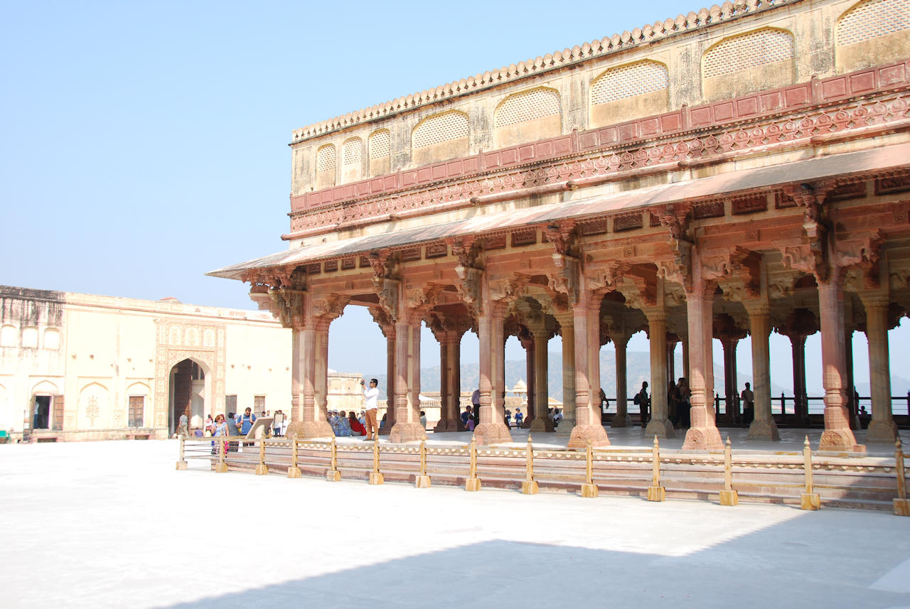 Jaipur 11.11.2014: Amber Fort, second courtyard with Diwan-i-Am (Hall of Public Audience) in its center.