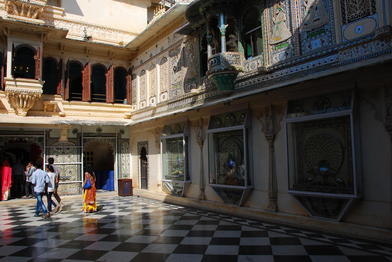 Udaipur 19.11.2014: Upper galery of  Mor Chowk (Peacock Courtyard).