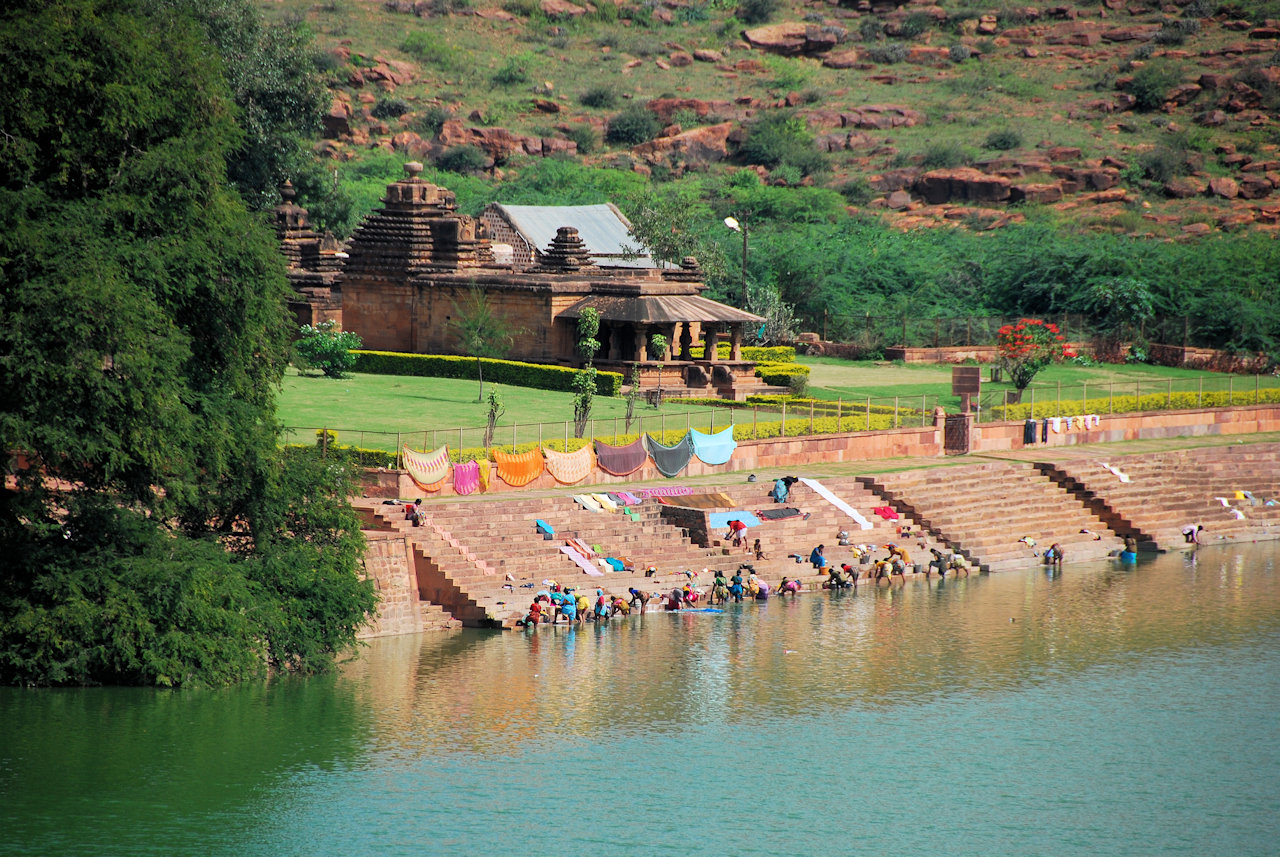Badami, Karnataka 14.11.2010: Bhutamatha Temple located at Agastyatirtha Tank.