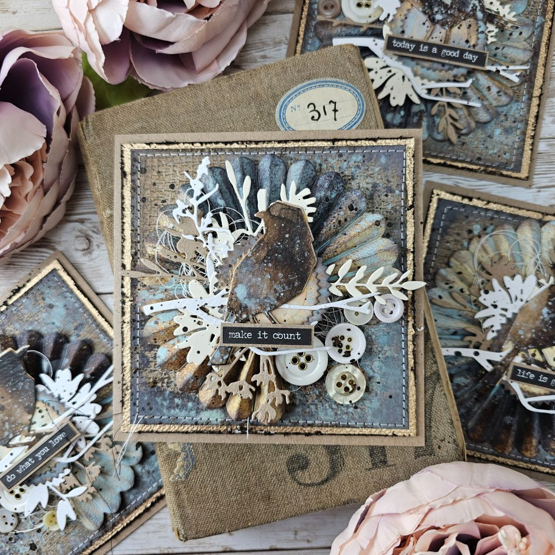 BIRDS & ROSETTES - CARD SET MADE WITH THE VAULT COLLECTION 2024 BY TIM HOLTZ & SIZZIX