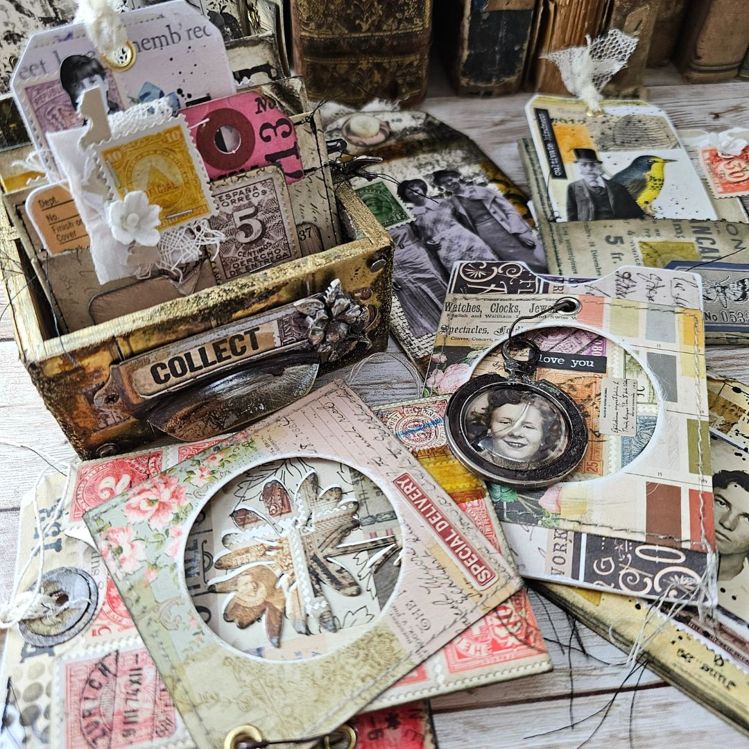 EPHEMERA IDEAS! CREATIVE WAYS TO USE POSTAGE STAMPS - VIGNETTE CARD FILE [TIM HOLTZ IDEA-OLOGY]