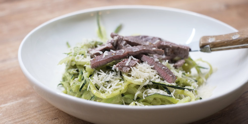 Zucchini Nudeln mit Avocado Pesto - Kerstins Keto