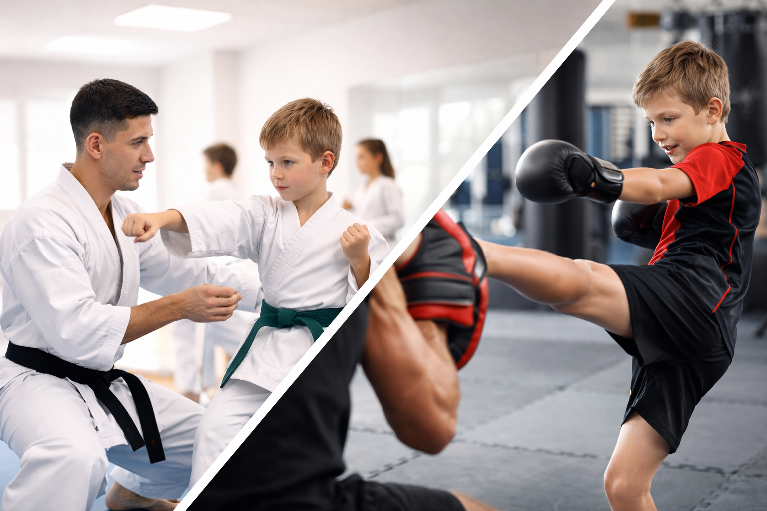 Karate oder Kickboxen? Ein fundierter Vergleich und wie Eltern die richtige Entscheidung für ihr Kind treffen.