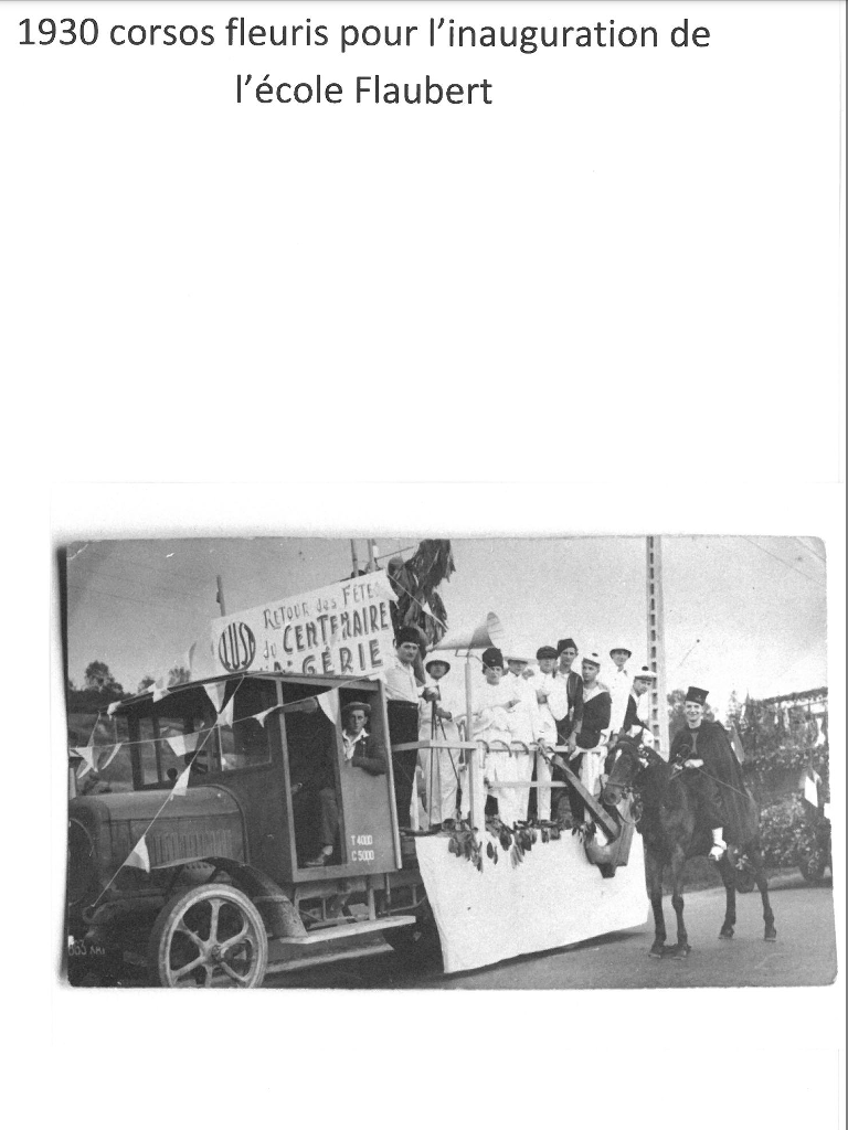 char centenaire de l’Algérie inauguration école Gustave Flaubert 1930