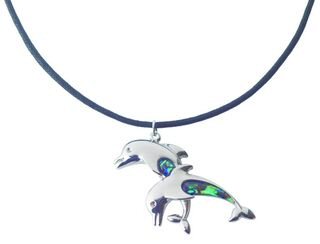 ME1036 COLLIER 2 DAUPHINS IMITATION COQUILLAGE
