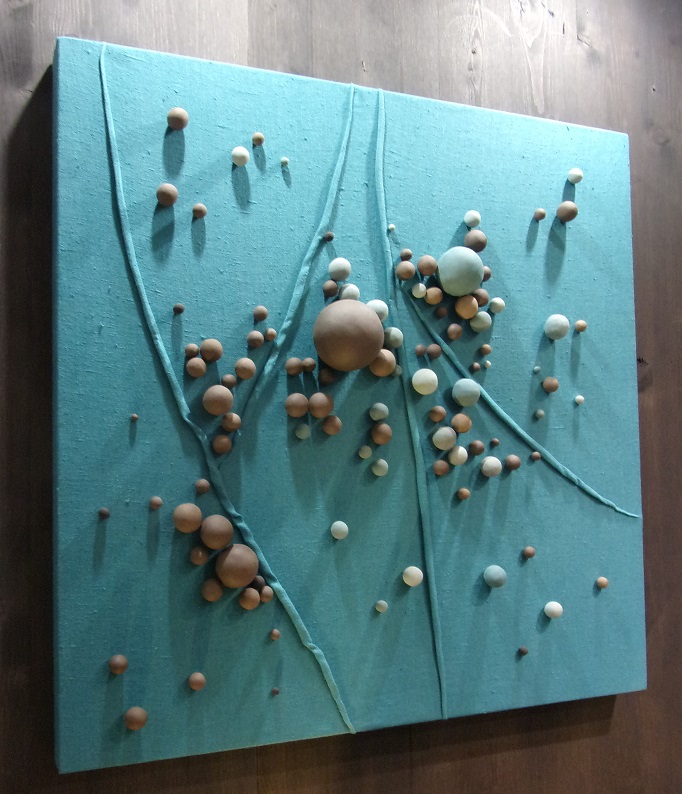 Réf : TT 201903 - Faïence noire et lin turquoise - 77cm x 77cm