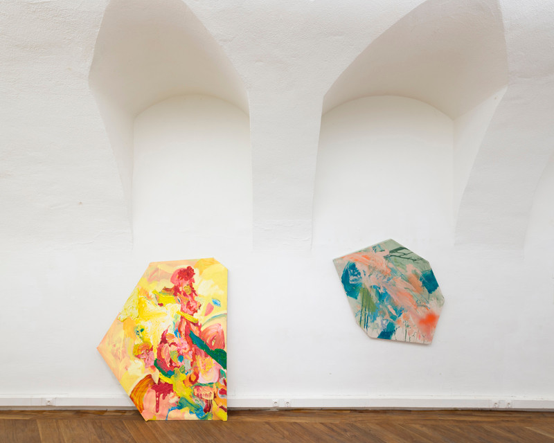 #02/13, 2013, mixed technic on canvas, 190x158cm + #06/13, 2013, mixed media on canvas, 110x100cm, show view bei "Im Ersten", April  2014, Vienna 